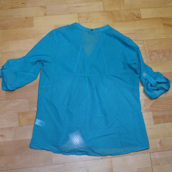 VANITY Women's Sz M Teal Chiffon BLOUSE - Picture 5 of 5